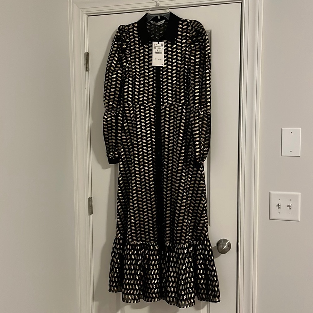 ZARA Black and Metallic Gold Maxi Dress #L14